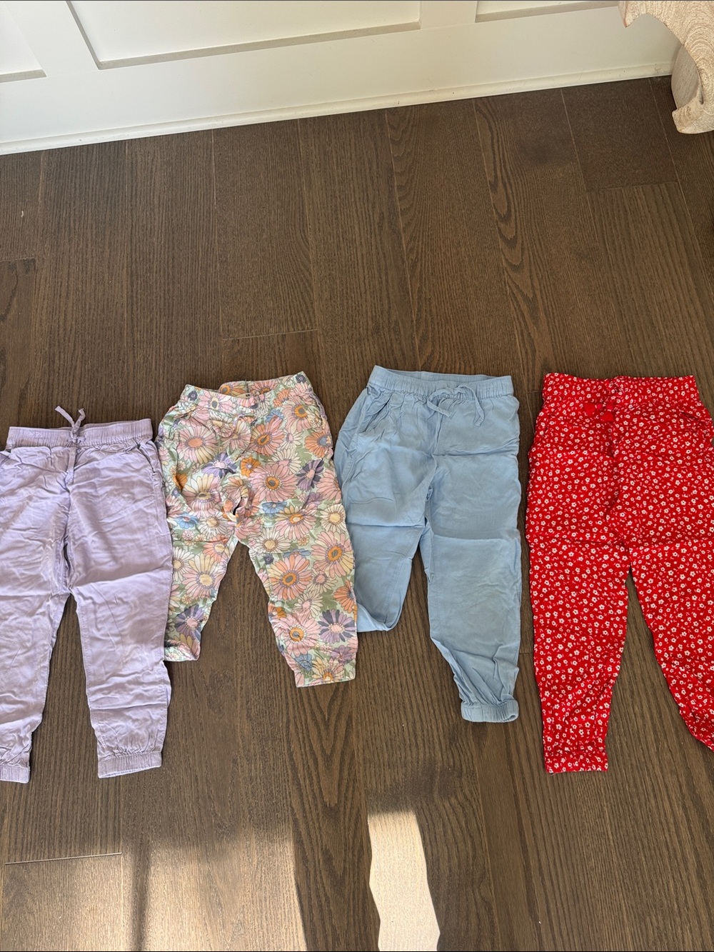 H&M Kids Joggers Trio in Lavender, Floral Multicolor, Light Blue & Red